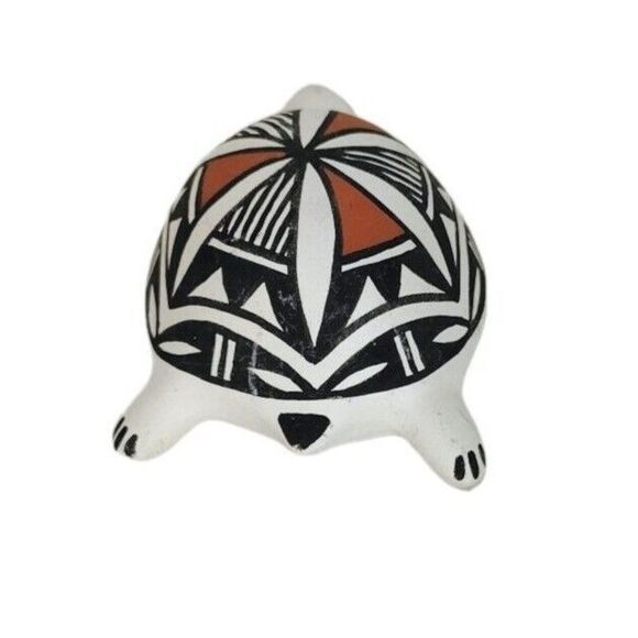 Vintage Old Acoma NM Pottery Native American Clay Turtle Figurine Signed CS - Picture 6 of 11